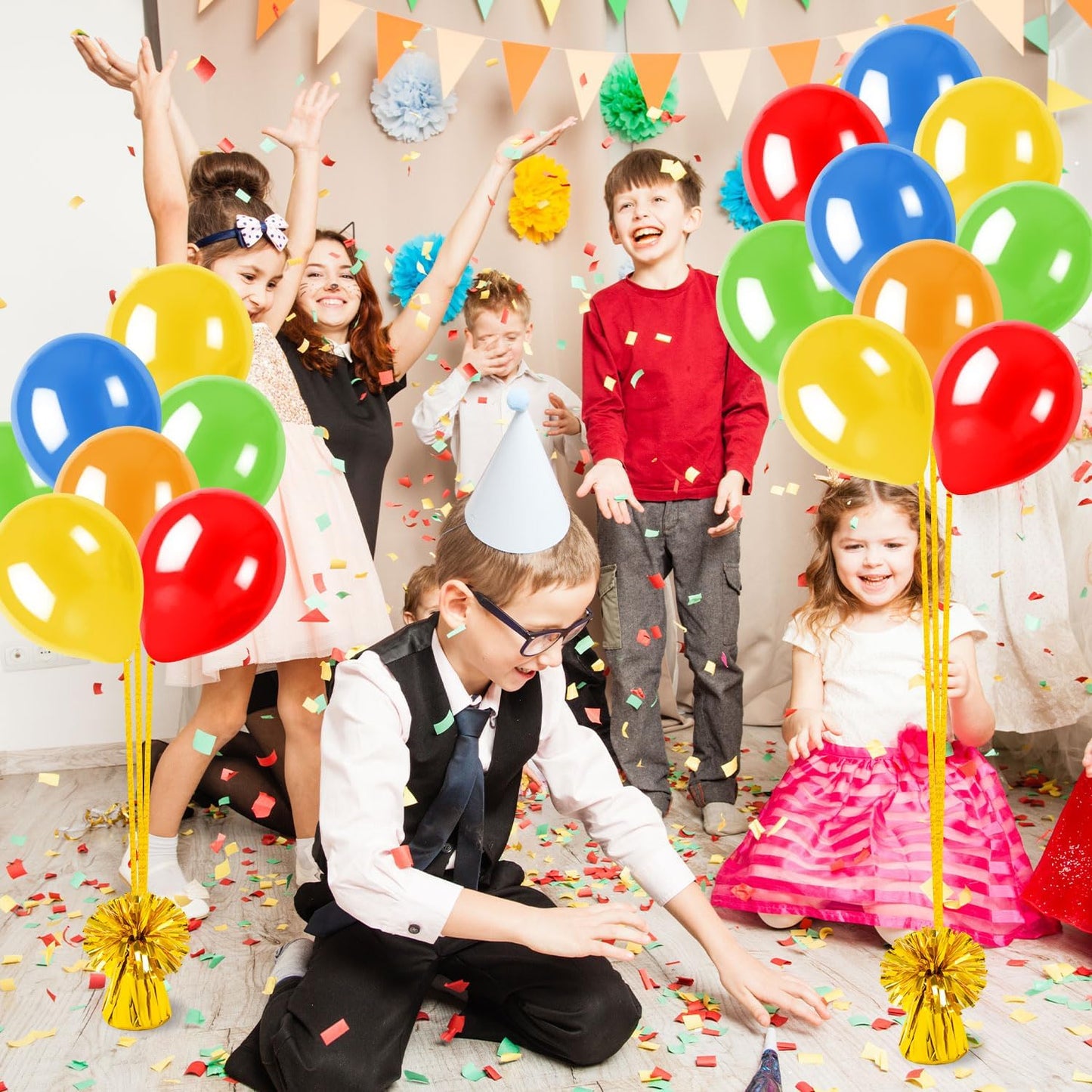 24 PCS Balloon Weights Metallic Anchor, Balloon Holder Heavy Weights with and 1 Roll Iridescent Crimped Ribbon for Balloons Table Party Favor Birthday Decor(Gold)