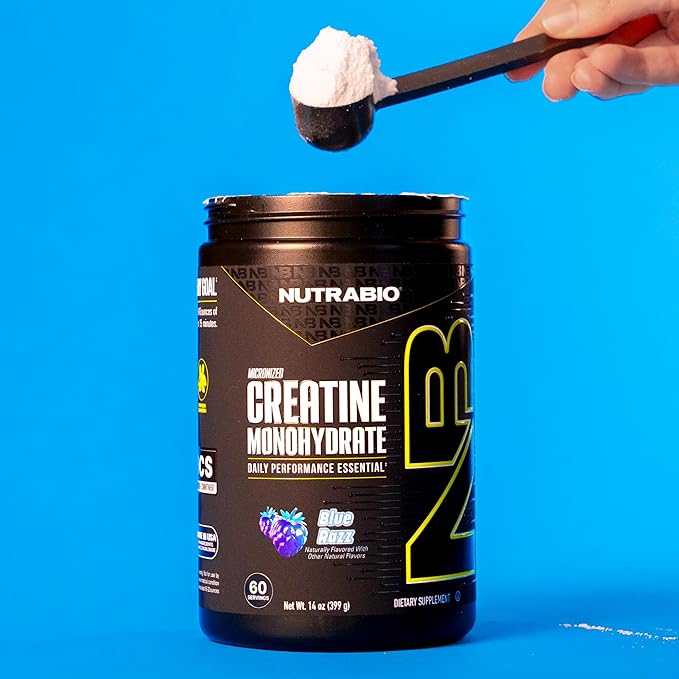 NutraBio Pure Micronized Creatine Monohydrate Powder Supplement, Blue Razz Burst(300 g) - Supports Bulk Muscle Energy, Recovery, and Strength - HPLC Tested Creatine Powder Supplement for Men and Women