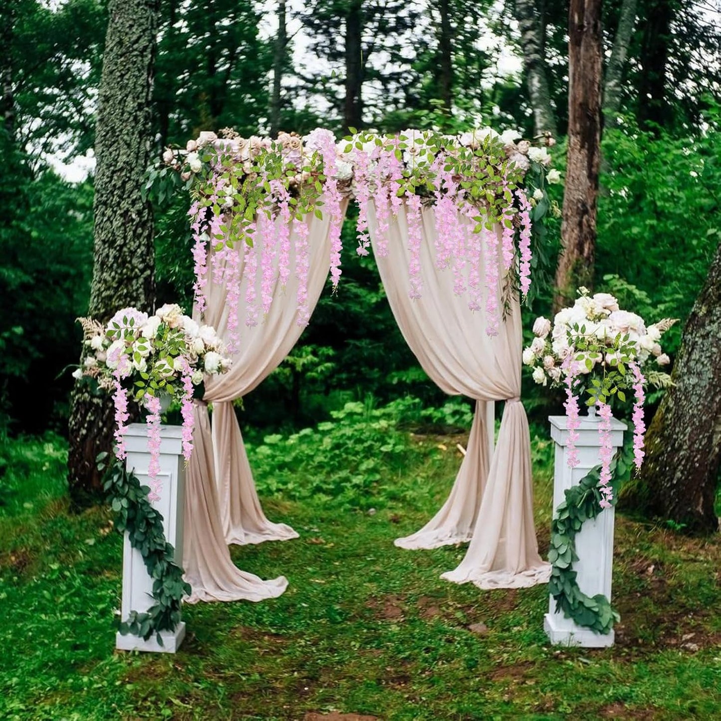 12 Pack Pink Wisteria Hanging Flowers, 3.44 Ft Fake Hanging Flowers, Artificial Wisteria Garland Vines for Wedding Room Backdrop Outdoor Patio Garden Decoration