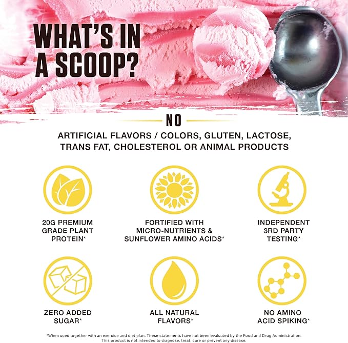Ambrosia Planta - Premium Organic Plant-Based Protein | Vegan & Keto Friendly | Gourmet Flavors with No Bloating or Stomach Upset | No Added Sugar | 14 Servings | (Strawberry Ice Cream)