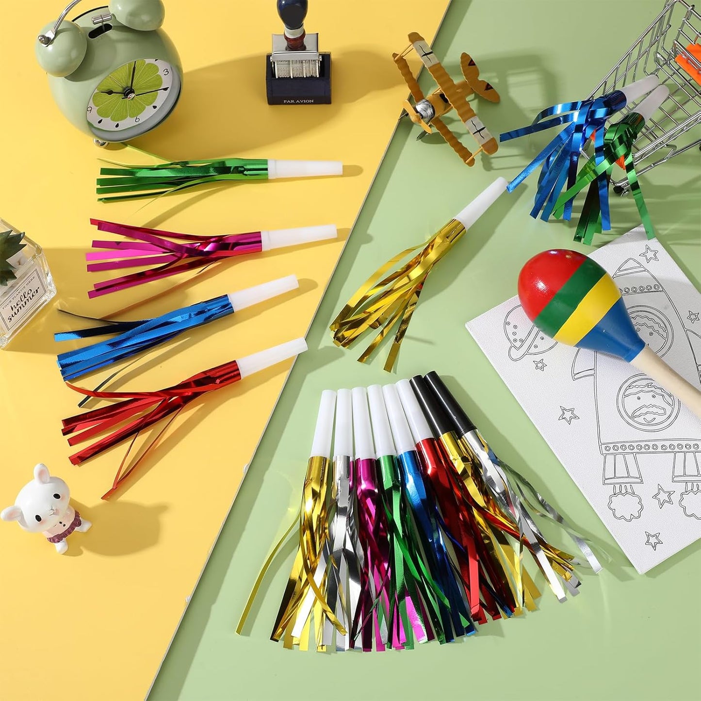 Metallic Fringed Noise Makers, for Noise Makers Party Favors, New Year Party, Baby Shower, Kids Birthday, 24 Pcs, Rose Red