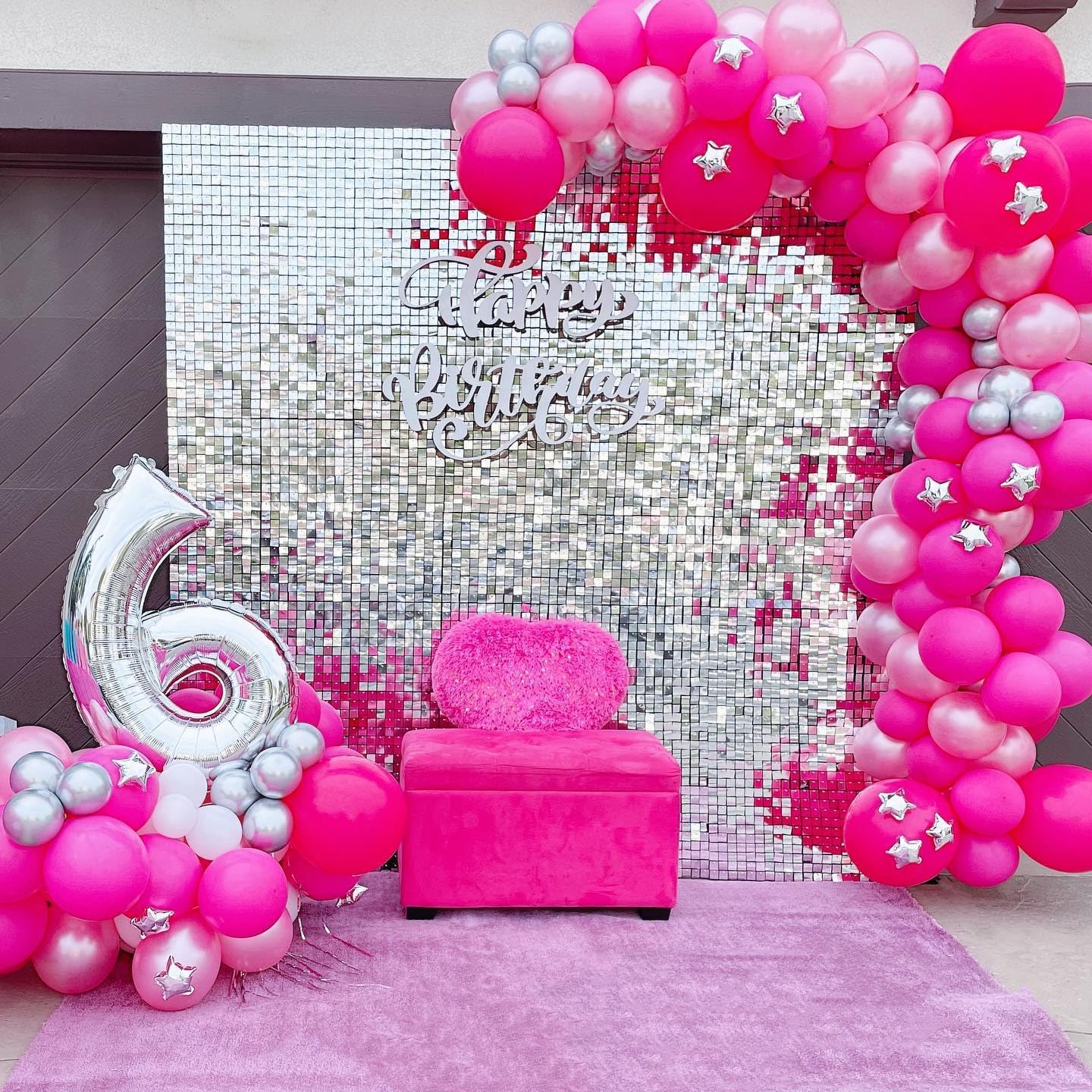 Qcity Silver Shimmer Wall Backdrop 24PCS, Black Back Not See-Through Design, Square Sequin Glitter Backdrop Panel, Perfect for Outdoor Events, Birthdays, Wedding and Party Decoration