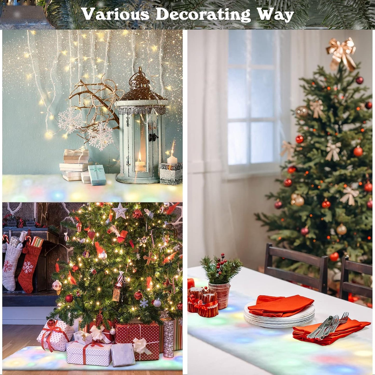 Jetec LED Christmas Fake Snow Blanket with Lights Artificial Snow Blanket with 2 Pcs LED Lights Lighted Snowflake Table Runner for Christmas Tree Village Display Winter Party Decor(15.75''x 59.06'')