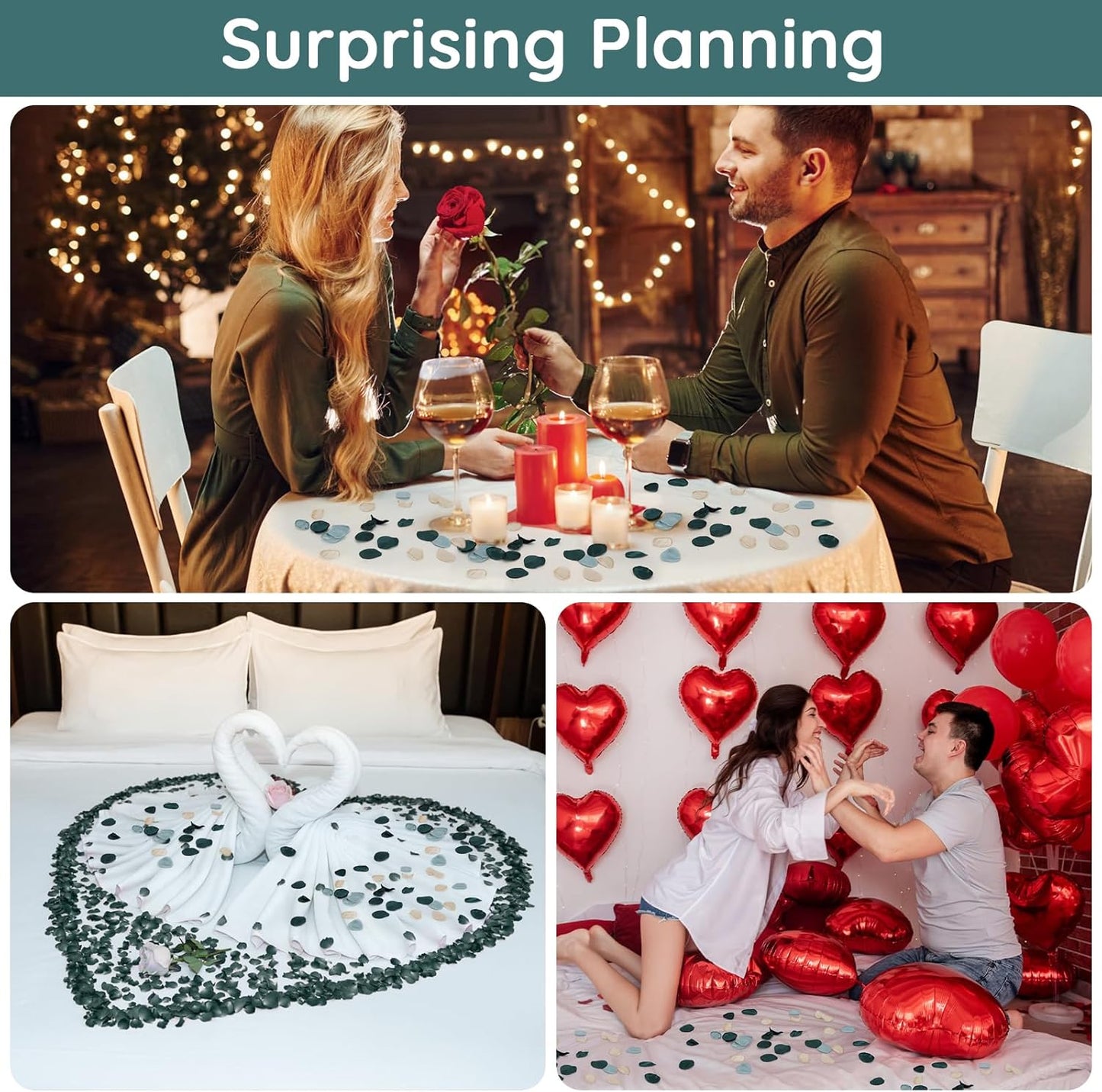 Suream Flower Girl Petals, 300 Pcs Rose Petals Decorations, Silk Flower Petals for Wedding, Fake Flower Petals for Bridal Showers, Wedding Decorations, Sweetheart Table Decor(Dark Green)