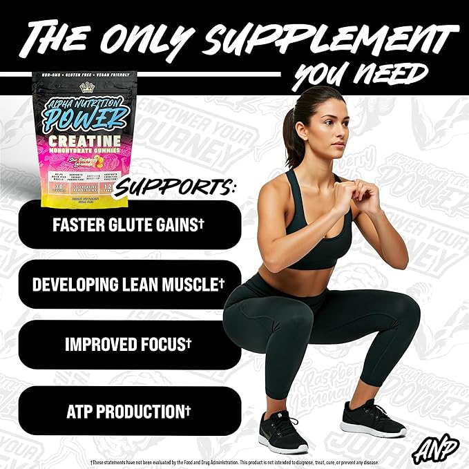 Creatine Monohydrate Gummies 5g for Men & Women, Supplement for Muscle Growth, Energy & Strength, Creatine Gomitas, Sour Raspberry Lemonade, Pre-Workout Gummies, 120 ct