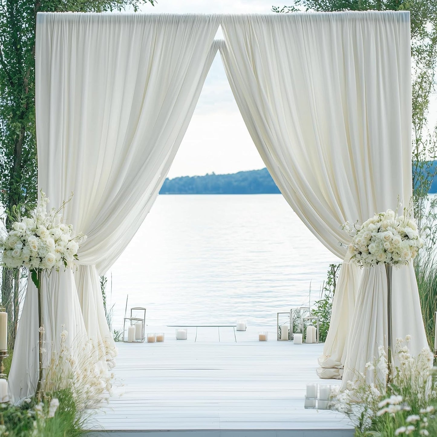 10×14ft Wrinkle Free Ivory Backdrop Curtain, Soft Silky Easy to Drape Cream Wedding Drapes for Backdrop, 2 Panels 5×14ft Photo Backdrop Curtains for Parties Birthday Photography Background Cloth