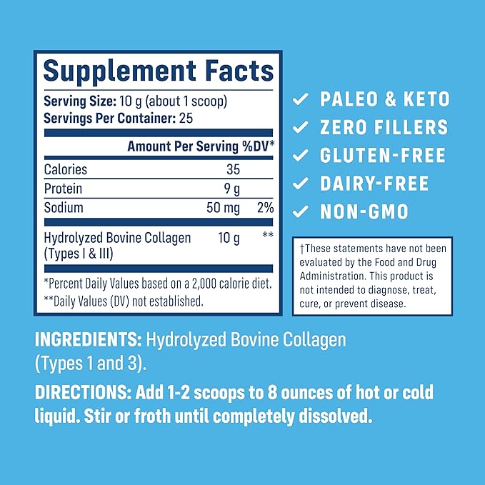 NativePath Collagen Peptides - Hydrolyzed Type 1 & 3 Collagen Powder for Skin, Hair, Nails - 8.8 oz (25 Servings)
