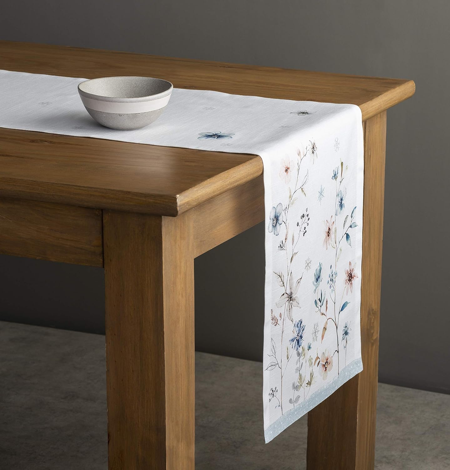 Maison d' Hermine Table Runner 100% Cotton Single Layer Table Runners 36 inches Long for Thanksgiving Christmas Decorations Home Kitchen Dining Party Wedding (Ice Florals, 14.5" x 36")