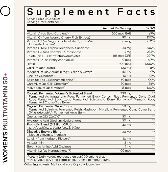 Codeage Women’s Multivitamin 50+ Supplement - Essential Vitamins for Women Over 50, Minerals, CoQ10, Hyaluronic Acid, Probiotics, Black Cohosh, Ashwagandha & Superfoods - Non-GMO - 90 Capsules