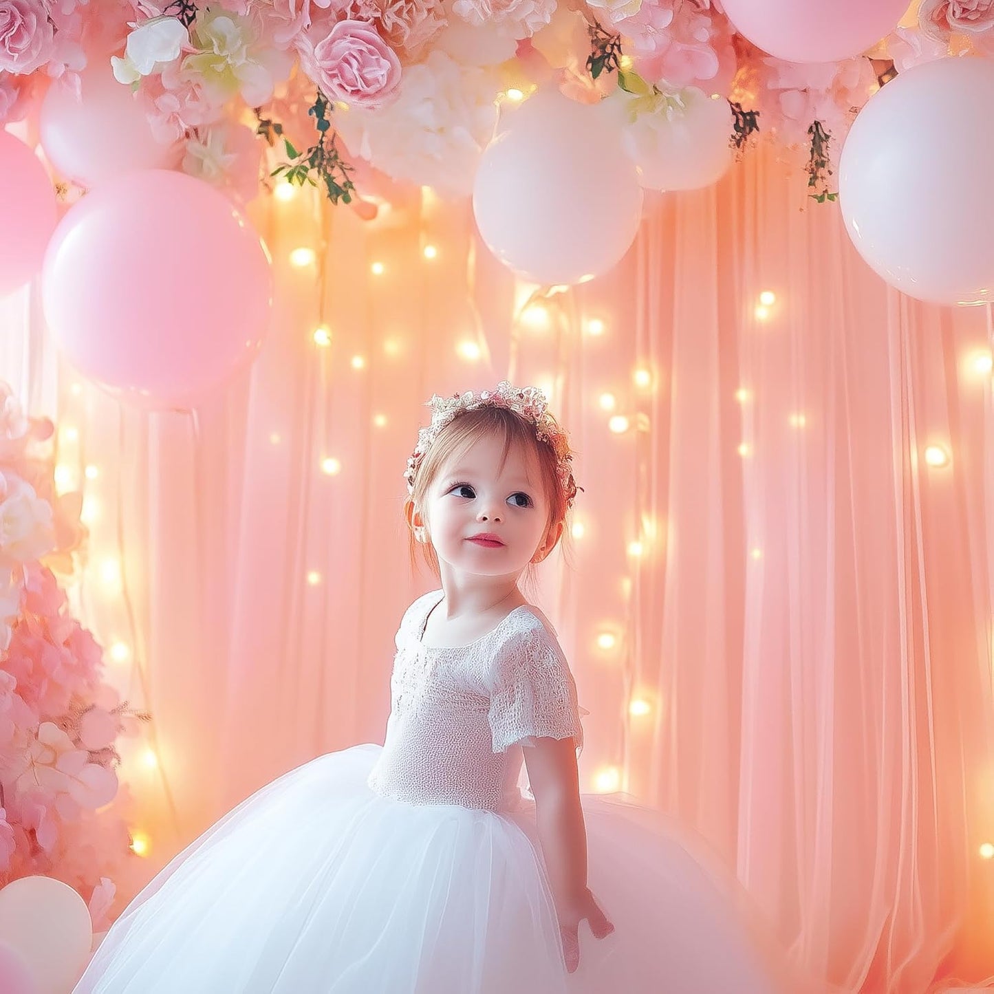 Tulle Backdrop Curtain with Lights String 10FT X 10FT Peach Sheer Tulle Backdrop Curtains for Wedding Birthday Party Reception Photo Booth Background Decorations (2 Panels 5x10FT)