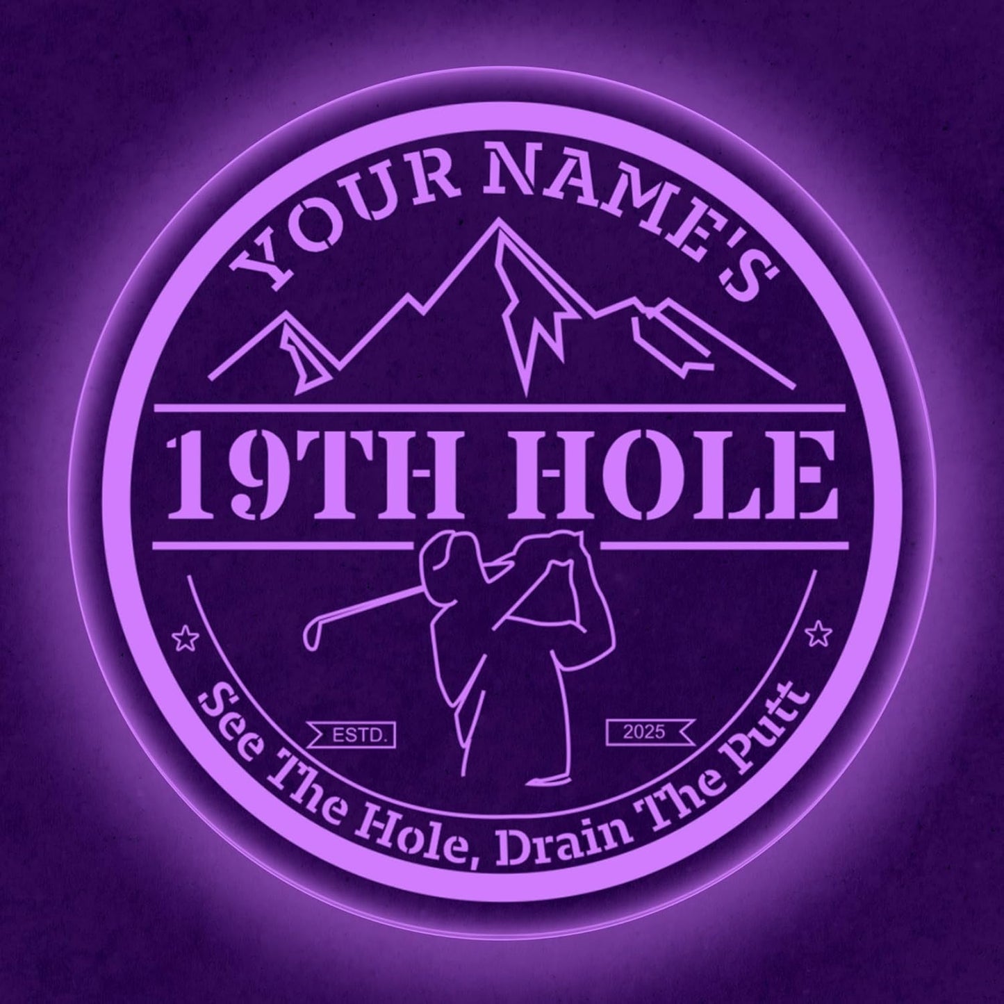 Custom 19th Hole Golf Bar Sign – Personalized LED Color Changing Acrylic Wall Decor for Home Bar, Man Cave, or Patio (19th Hole, 16 INCHES)