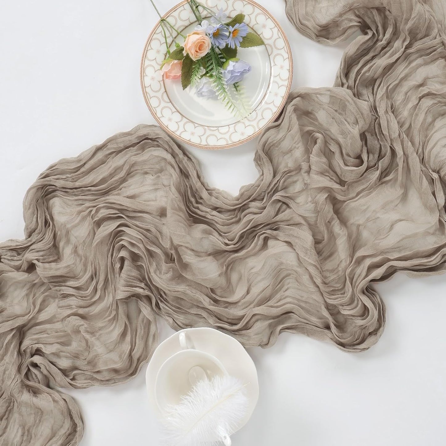 6 Pack Nude Cheesecloth Table Runner 10ft Boho Gauze Fabric Cheese Cloth Table Runner 35 x 120 Inch Rustic Sheer Runner for Romantic Wedding Decor Baby Shower Party Table Centerpiece Decoration