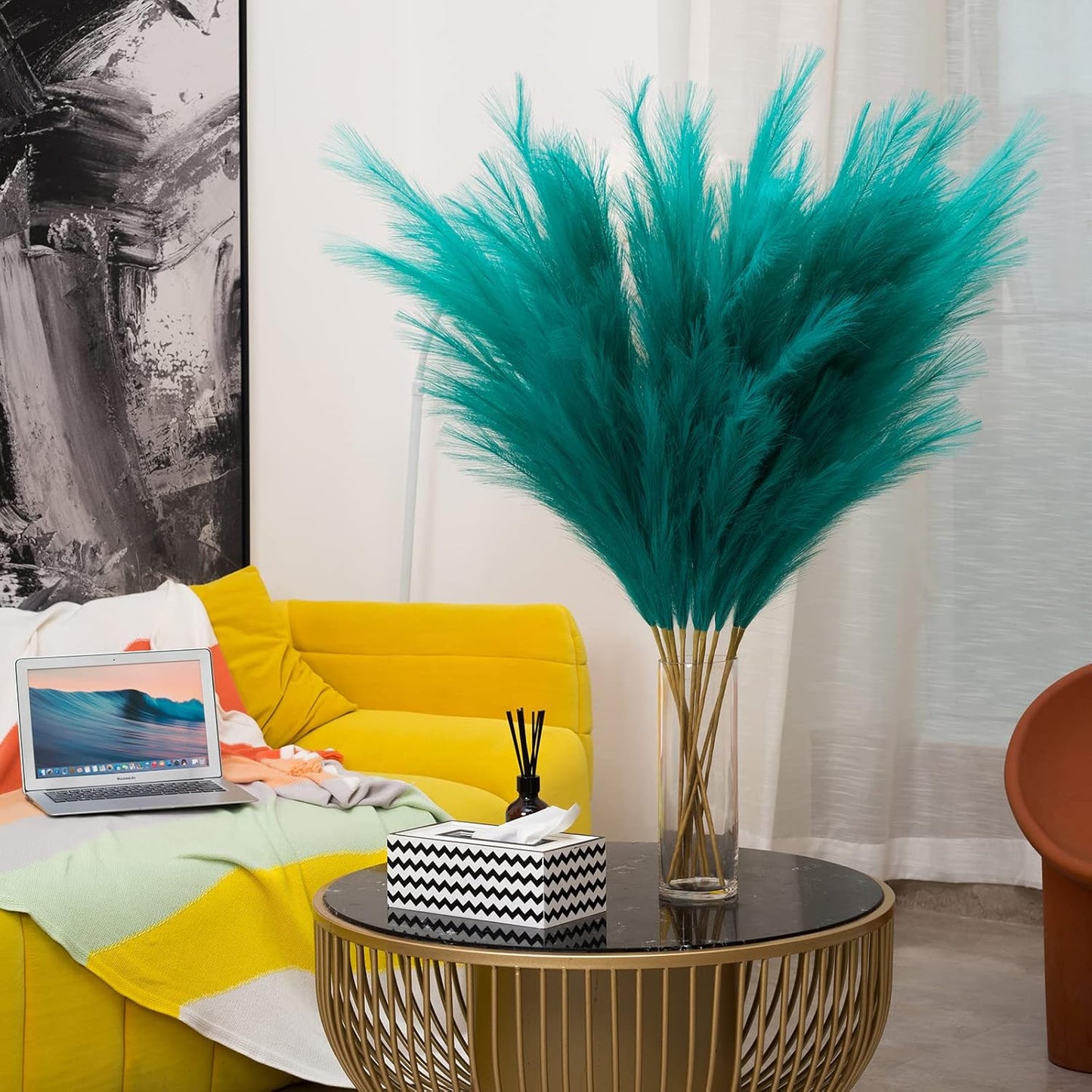 Pampas Grass Decor Tall, 43"/110cm Faux Pampas Grass 6 Stems Large Pompass Grass Branches Tall Bulk Boho Flower Arrangement for Home Room Wedding Party Decor (Green)