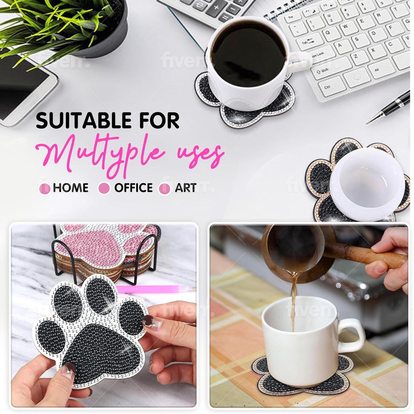 10 pcs Diamond Painting Coasters | Diamond Art Coasters | Dog Paw Diamond Art Painting | Perfect Art Craft Gift for Dog Lover, Dad, Mom, Grandparents, Brother, Sister.