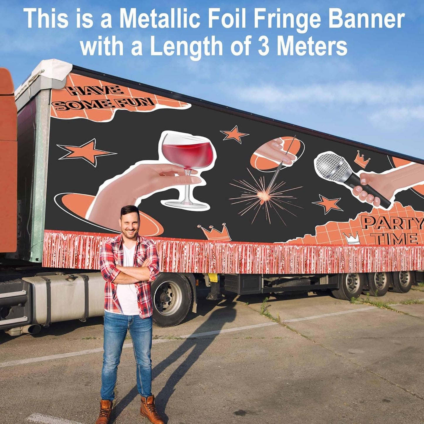 6 Pack 10 Ft Rose Gold Foil Fringe Garland Metallic Streamers Tinsel Banner Wall Hanging Garland Backdrop for Parade Floats, Halloween, Christmas, Thanksgiving, New Year Party Decorations