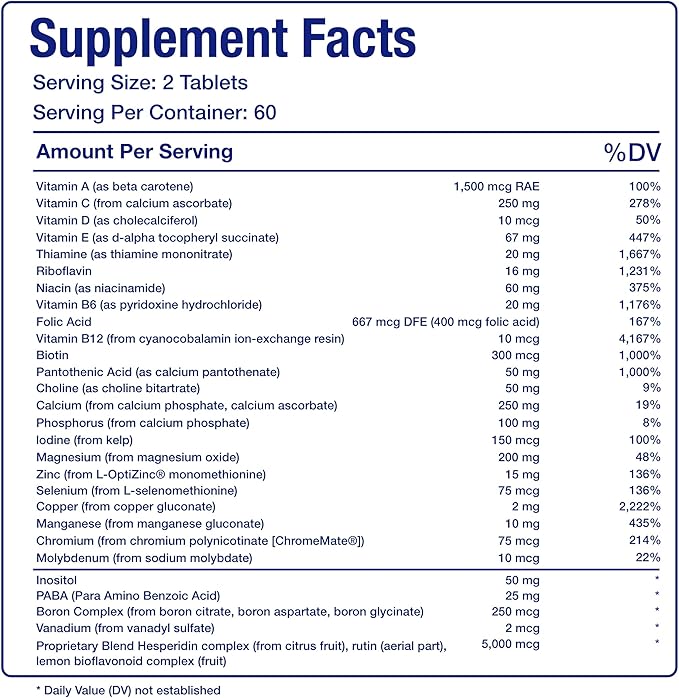 Iron Free Daily Multivitamin for Men and Women, 120 Tablets - AVED Daily Multi Vitamin and Minerals Health Supplement - Vitamins A, C, D, E, Vitamin B Complex, Zinc, Calcium, Magnesium, More