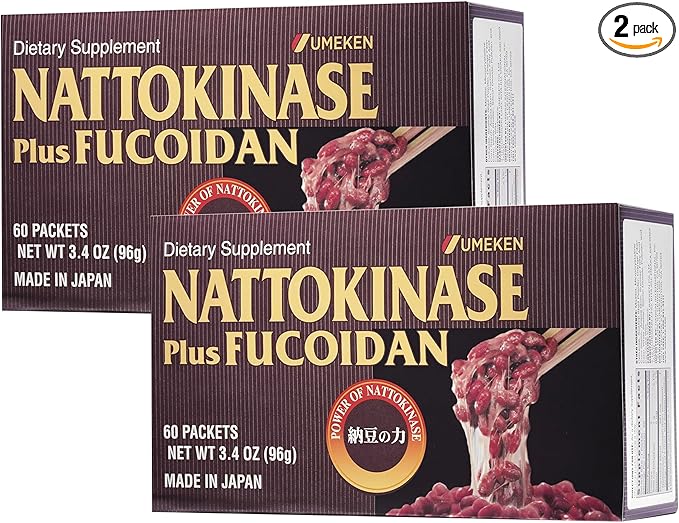 Nattokinase Plus Fucoidan for Circulatory Support, 2500FU Natto, Blood Circulation Supplements, Odor Free & Easy to Take Nattokinase Supplement, Okinawan Fucoidan, 60 Count, Pack of 2