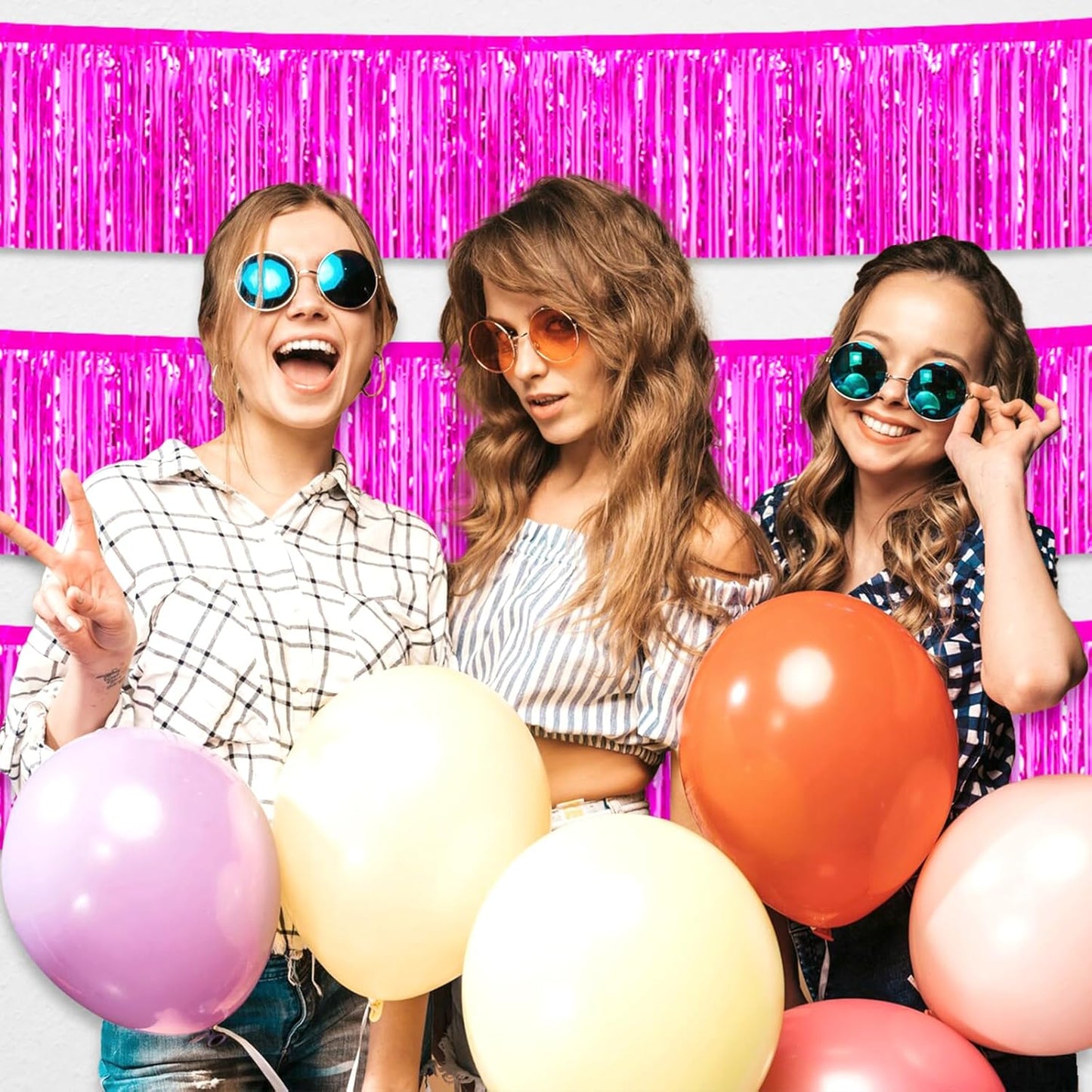 3 Pack 10 Long Rose Red Metallic Foil Fringe Garland Wall Hanging Tassle Banner, Mother's Day, Easter, Parade Floats, Birthday, Theme Party, Wedding Party Decorations