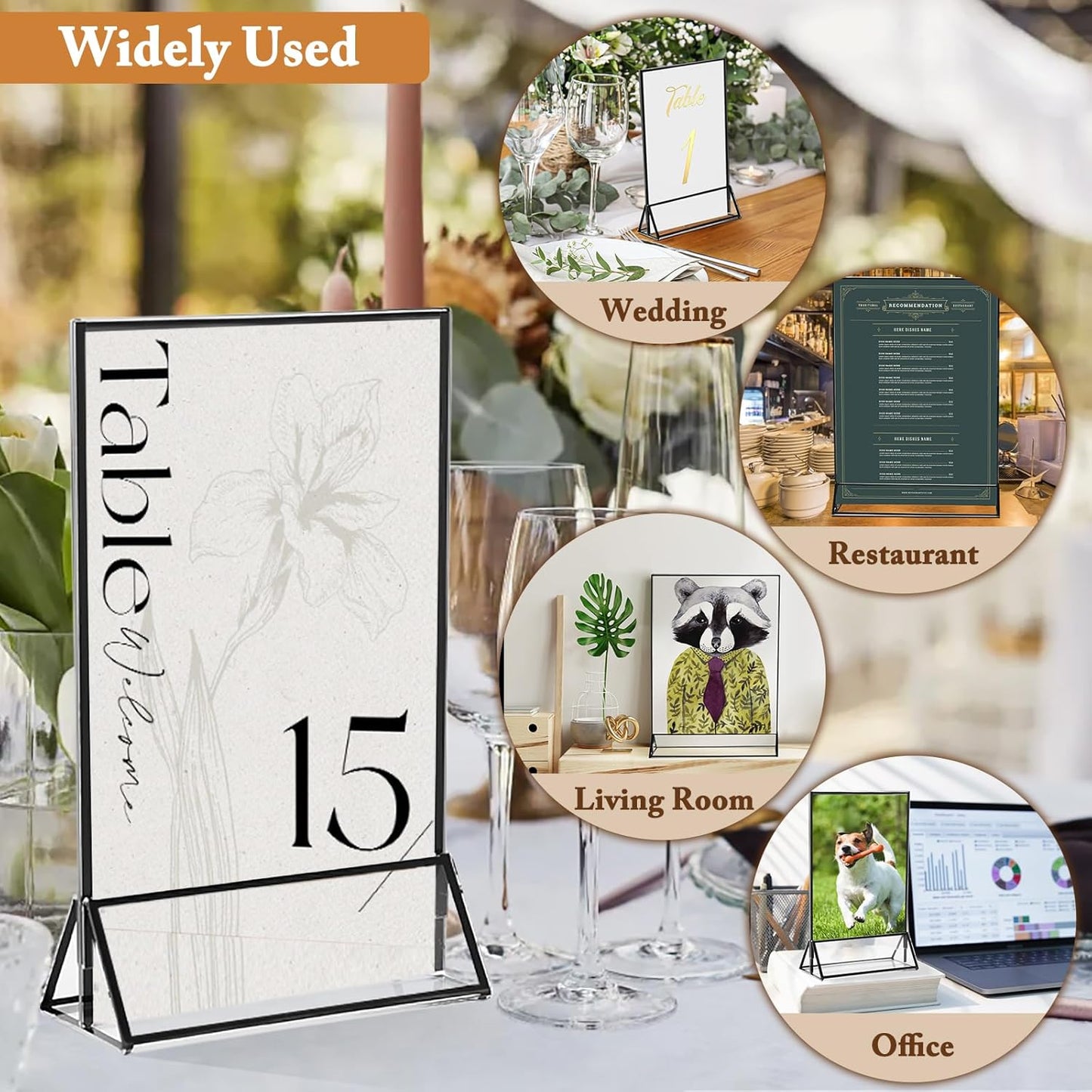 Floroom 24 Pack 5x7 Inch Clear Acrylic Sign Holders, Double-Sided Black Display Stand Picture Frames for Table Numbers, Menus, Flyers, Weddings, and Offices