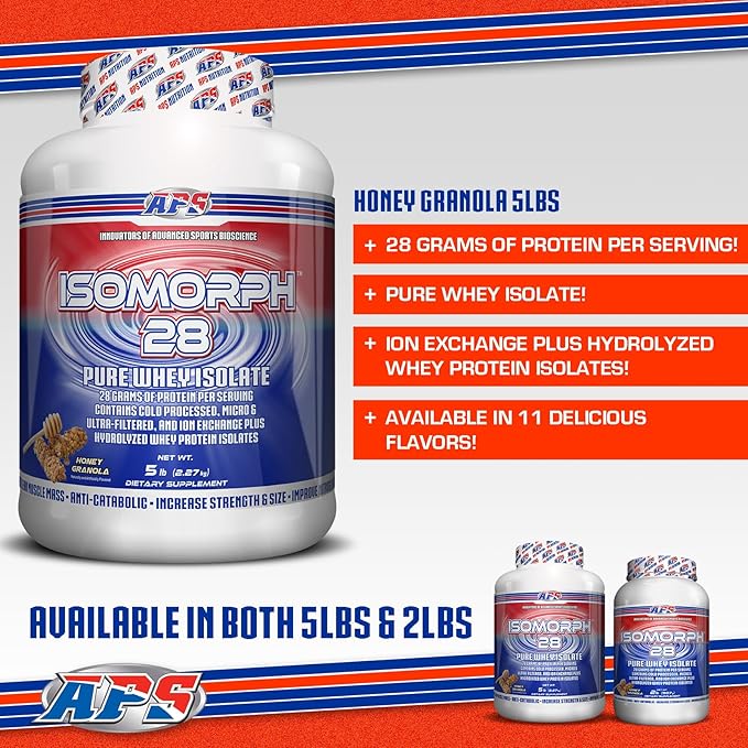 APS Nutrition Isomorph 28 Protein Powder | Pure Whey Isolate | Cold Pressed, Ultra- Filtered, & Ion Exchange Isolates | 28g Protein | 5 Pound (Honey Granola)