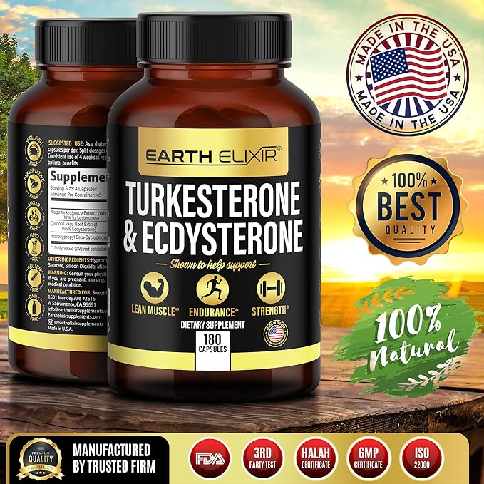 Turkesterone & Ecdysterone – Natural Testosterone Support, 2-in-1 High Potency Turkesterone Supplement for Men & Women with 95% Beta Ecdysterone - Strength, Energy and Vitality – 180 capsules