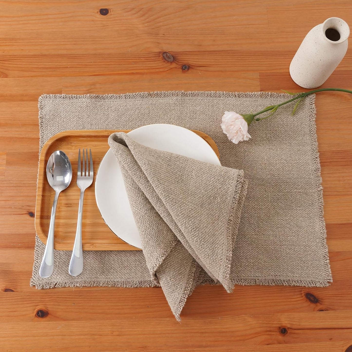 100% Pure Linen Placemats Set of 4 - 13 x 19 Inch Super Thick Noble Dining Table Place Mat for Wedding, Parties, Everyday, Holidays, Indoor Outdoor (4PCS, Linen)