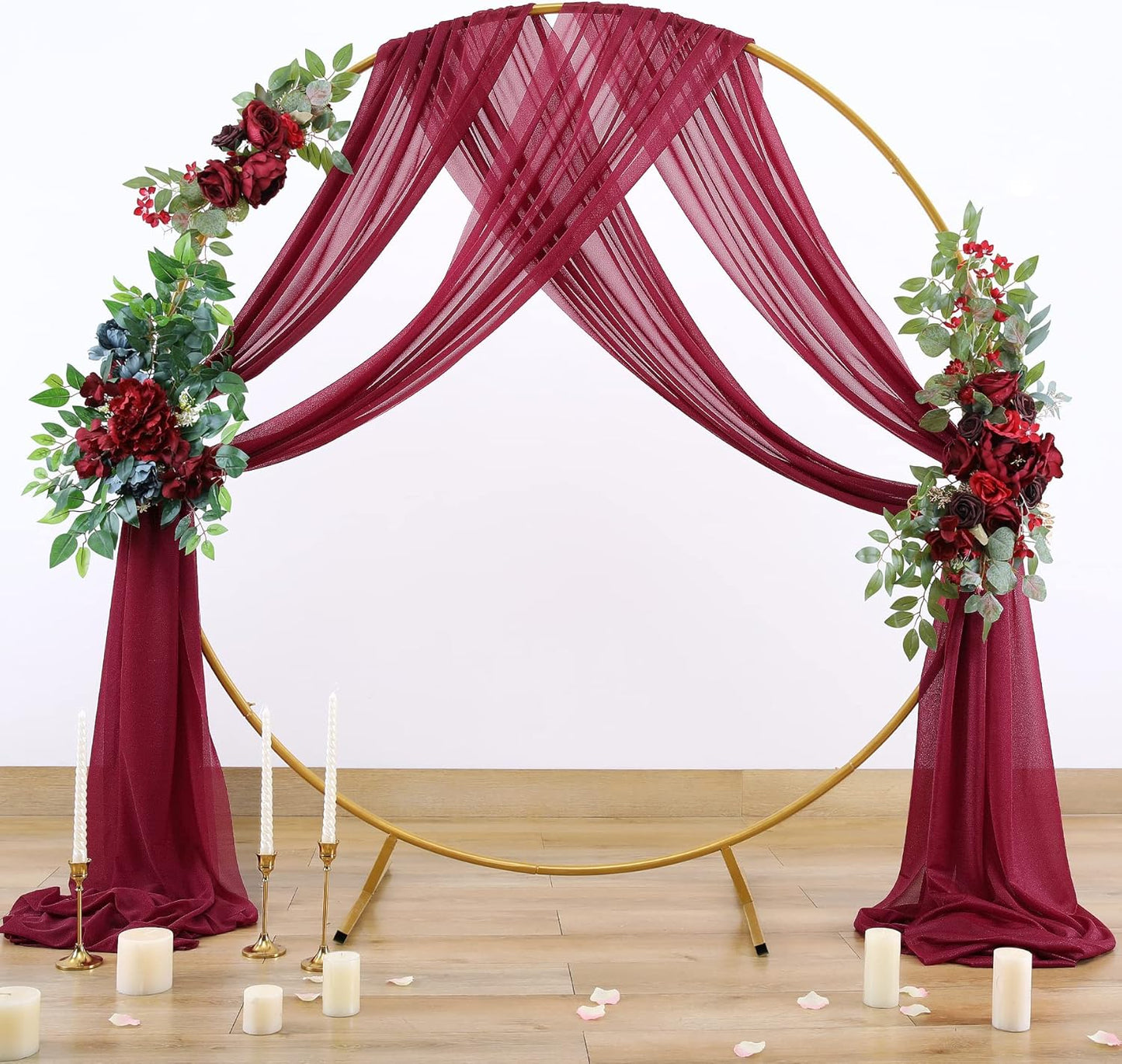 Arch Drapes for Wedding Arch Draping Fabric Burgundy Sheer Backdrop Curtain for Ceremony Bridal Party Decor 19Ft Length x 28" Width 4 Panels