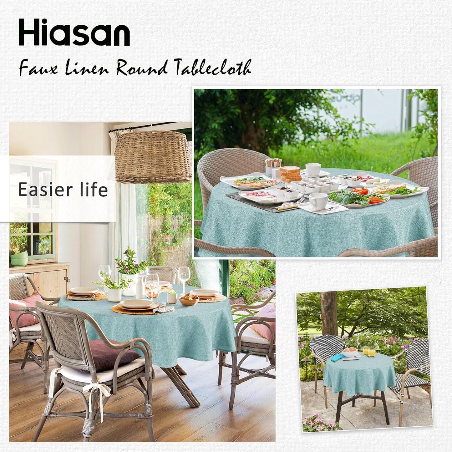 Hiasan Round Tablecloth 120 Inch Linen - Wrinkle and Stain Resistant Washable Polyester Fabric Table Cloth for Dining Room Kitchen Party, Aqua