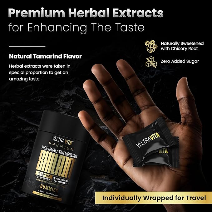 Pure Himalayan Shilajit Gummies with Ginkgo Biloba, Chaga & KSM-66 Ashwagandha | Shilajit for Men & Women |10000 mg Max Potency | 76%+ Fulvic Acid & 92+ Trace Minerals | Sugar Free