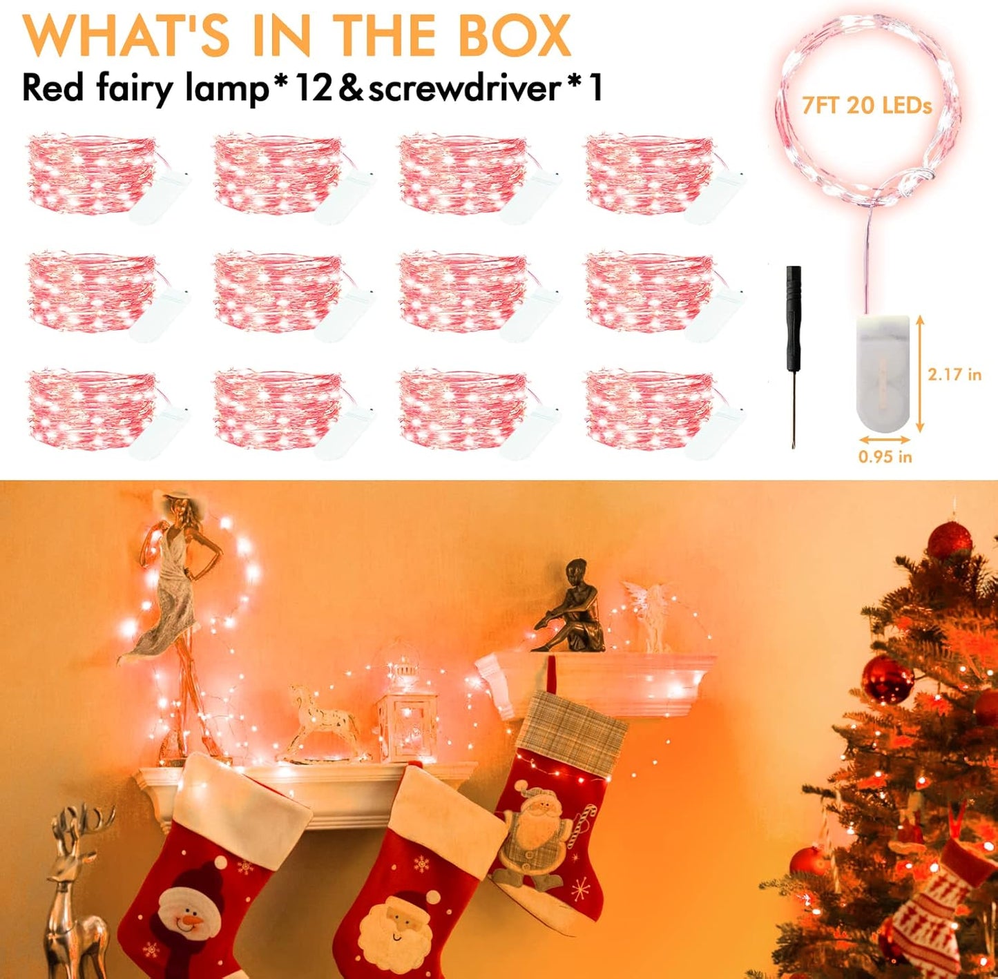 12 Pack Fairy Lights Battery Operated String Lights,7FT 20LED Waterproof Silver Wire Christmas Lights Outdoor,Firefly Mini Lights for Bedroom Party Birthday Wedding Home Decor