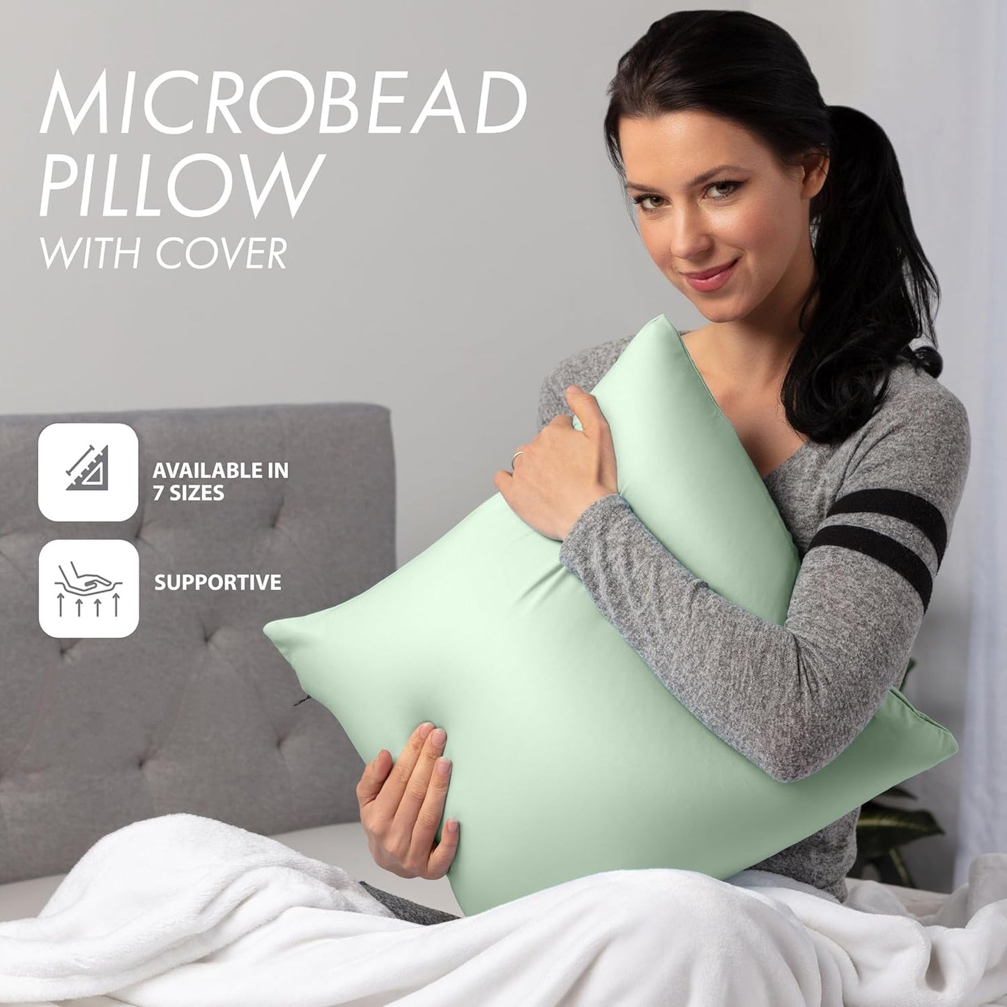 PILLOWY 12" x 20" Throw Pillow - Cadet Grey: 1 PCS Luxurious Premium Microbead Pillow with 85/15 Nylon/Spandex Fabric. Forever Fluffy, Outstanding Beauty & Support. Silky, Soft & Beyond Comfortable