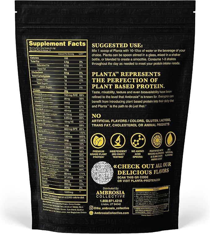 Ambrosia Planta - Premium Organic Plant-Based Protein | Vegan & Keto Friendly | Gourmet Flavors with No Bloating or Stomach Upset | No Added Sugar | 14 Servings | (Melted Chocolate)