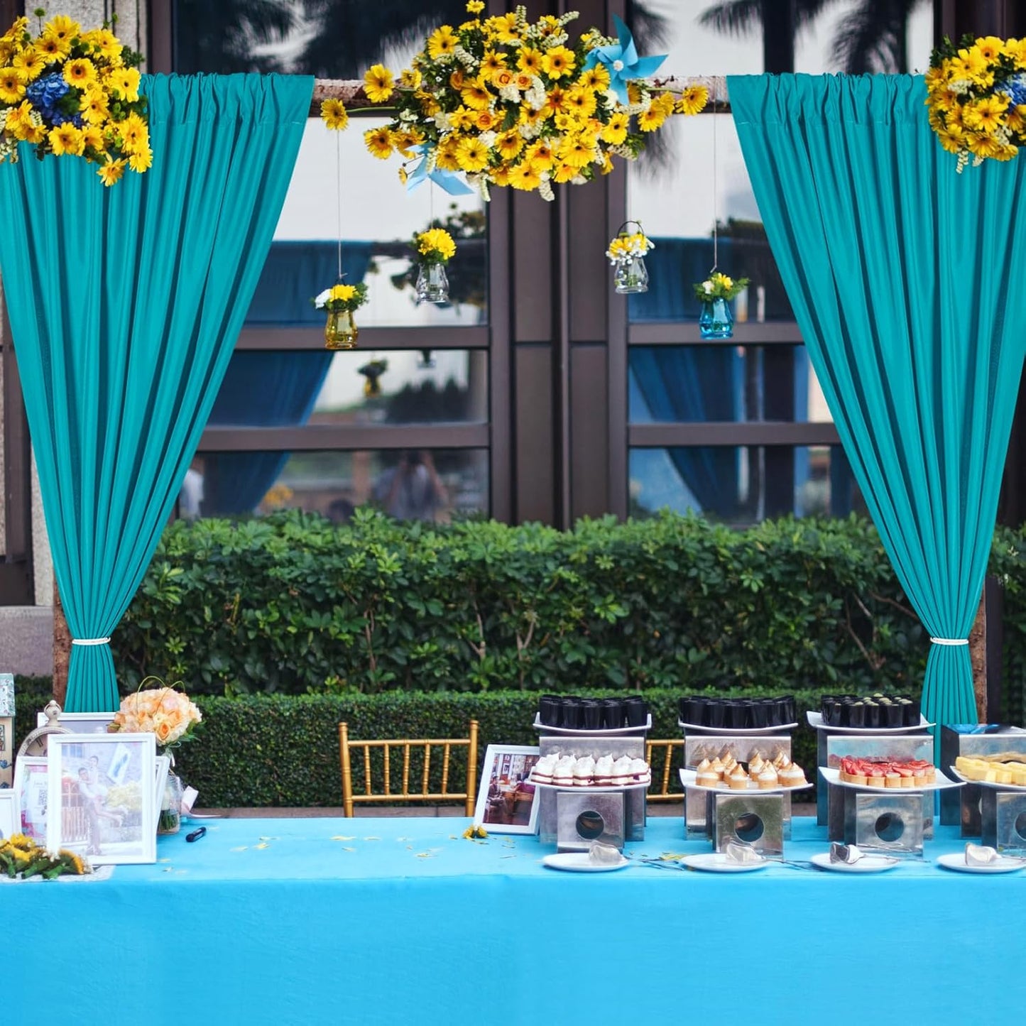 DWCN 10x8 FT Turquoise Backdrop Curtains for Parties, Photography Backdrop Drapes with Rod Pockets for Wedding Decorations Stage Birthday Family Gatherings, 2 Panels 5ft x 8ft