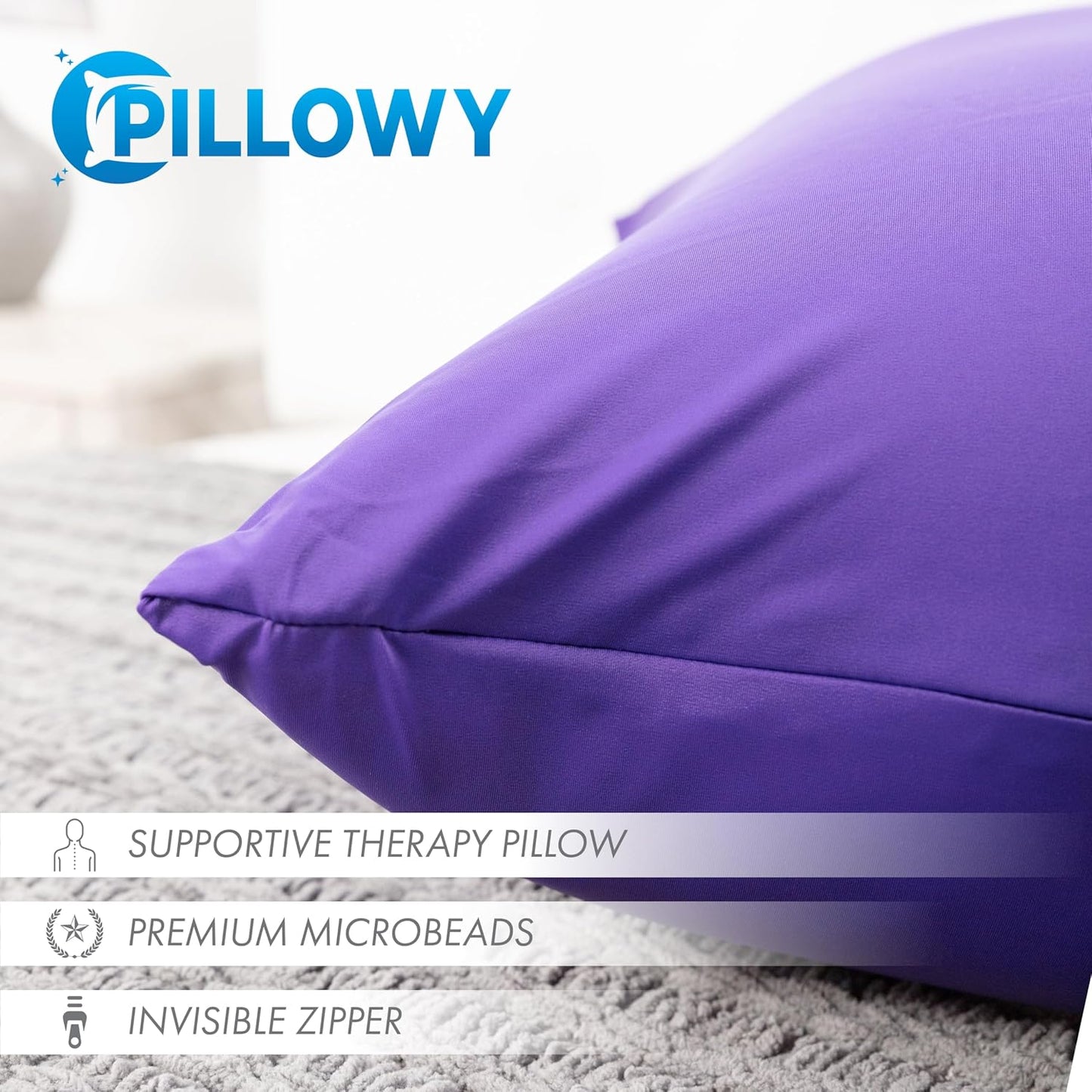 PILLOWY 12" x 20" Throw Pillow - Dark Lavendar: 1 PCS Luxurious Premium Microbead Pillow With 85/15 Nylon/Spandex Fabric. Forever Fluffy, Outstanding Beauty & Support. Silky, Soft & Beyond Comfortable