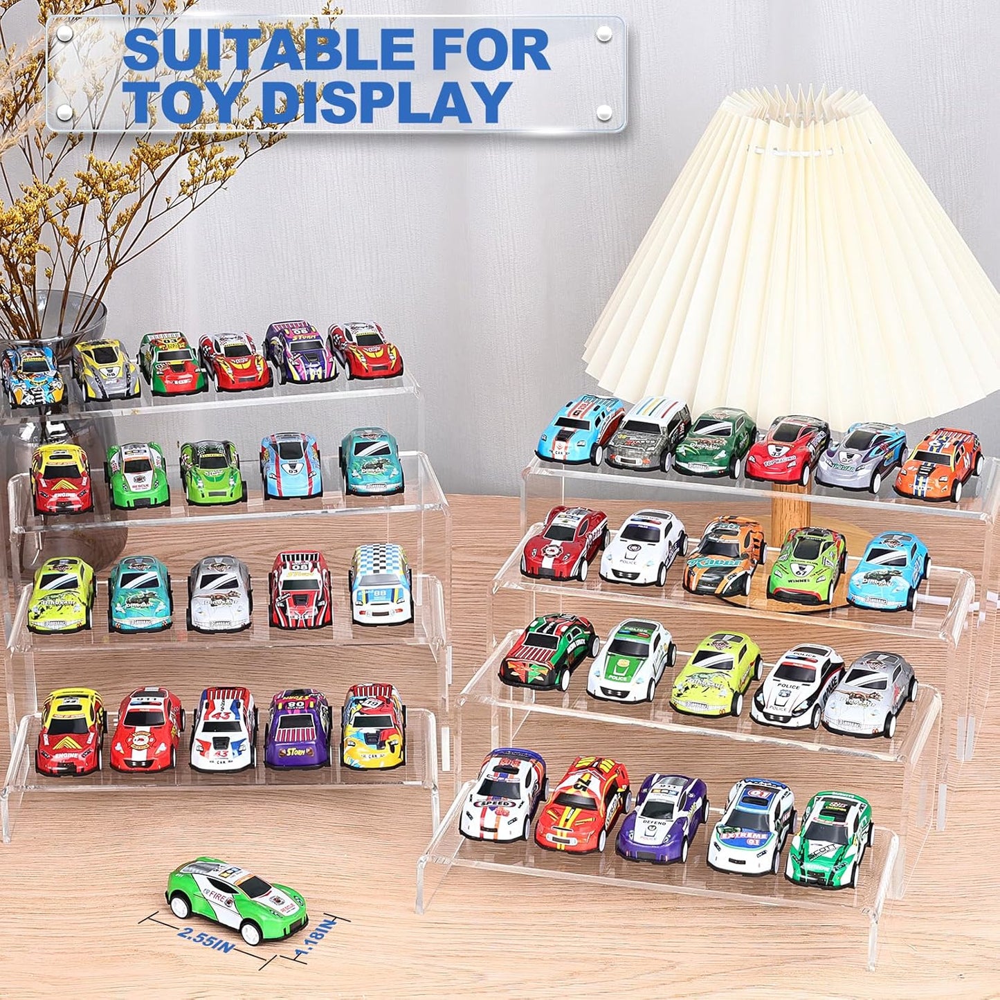 Aheroi Display Risers, 16 Pcs 4 Set(7”L~8”L~9”L) Acrylic Riser Display Shelf, Clear Risers Display Stands, Rectangular Acrylic Risers for Decor Display, Cupcake Candy Shoe Showcase Stands