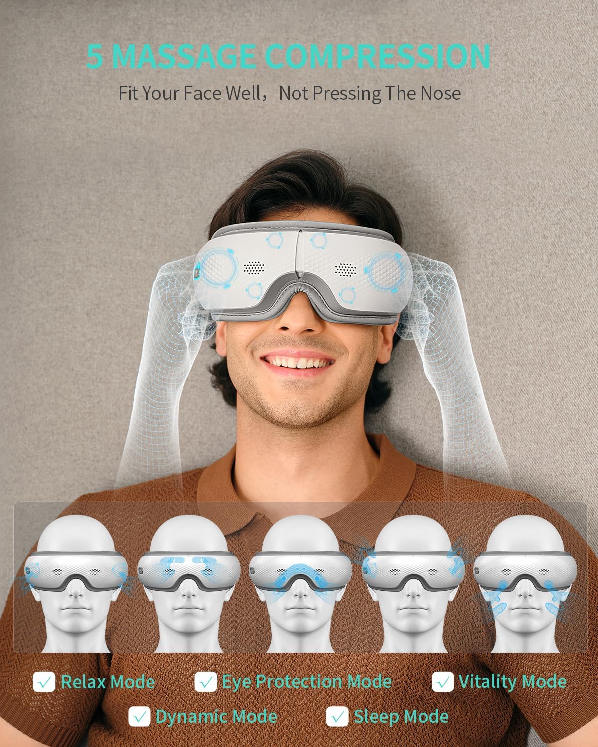 SKG Eye Massager with Heat & Music, Foldable Eye Mask for Migraine & Strain, 5 Massage Modes, Perfect Relaxation Birthday Gifts for Dad, Mom, Men, Women