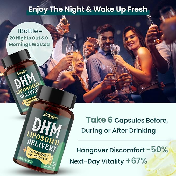Zaigon Hangover DHM Supplements, Recovery After Alcohol Aid, 1000mg Dihydromyricetin with Milk Thistle, Electrolytes, NAC, Vitamin B & L Cysteine for Hangover & Liver Support, 120 Capsules