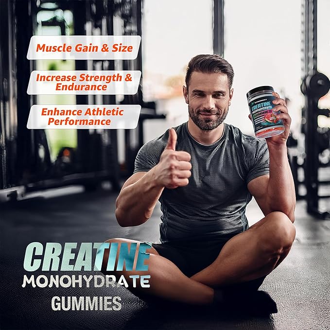 Creatine Gummies 5g- Natural Creatine Monohydrate for Men & Women- Delicious Strawberry Watermelon Flavor- Boost Strength, Energy & Muscle Growth- Vegan Pre Workout Gummies- Made in USA