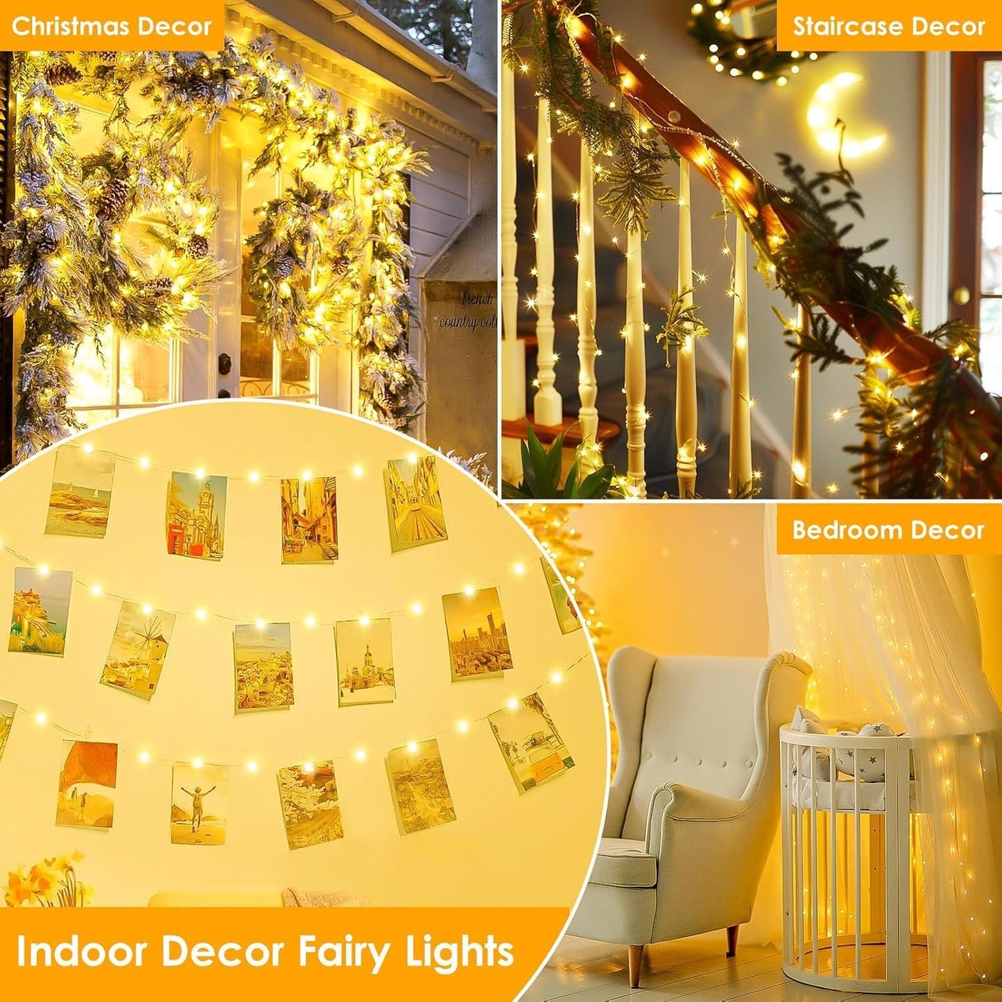 Extra Long 99Ft 300 LED Fairy Lights Plug in, Waterproof String Lights Outdoor & Indoor 8 Modes with Timer, Twinkle Light for Girl's Room Garden Birthday Halloween Christmas Decorations (Warm White)