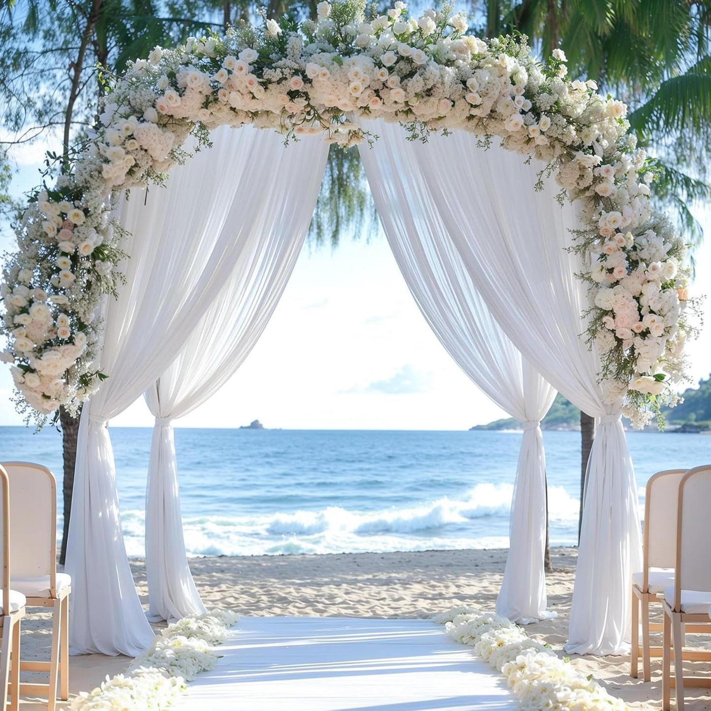 Wedding Arch Draping Fabric, 1 Panel 28" x 19Ft White Drapes Sheer Backdrop Curtain for Wedding Ceremony Party Ceiling Decor