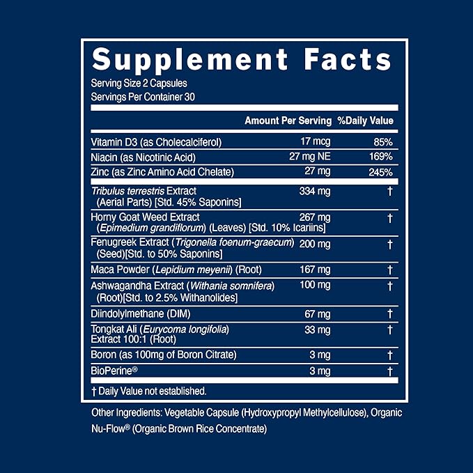 PS Rise & Shine Premium Horny Goat Weed Supplement with Tribulus, Fenugreek, Maca, Ashwagandha, and Tongkat Ali - Supports Energy and Boosts Testosterone (60 Capsules)
