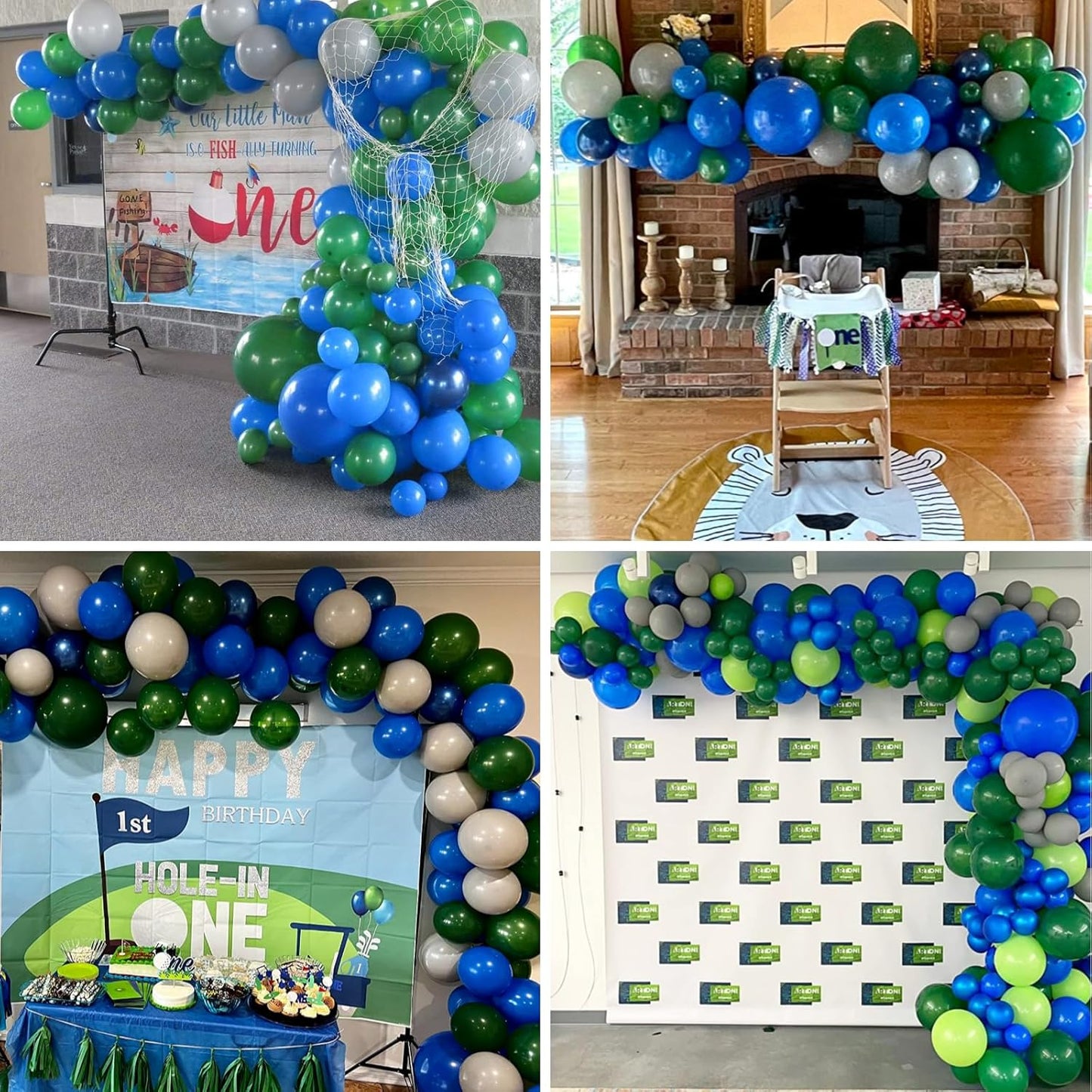 Balloons Green and Blue, 60Pcs 12 Inch Navy Blue Green White Latex Party Balloons for Kids Birthday, Jungle Safari Themed Party, Dinosaur Party Supplies, Baby Shower, Wedding, Anniversary