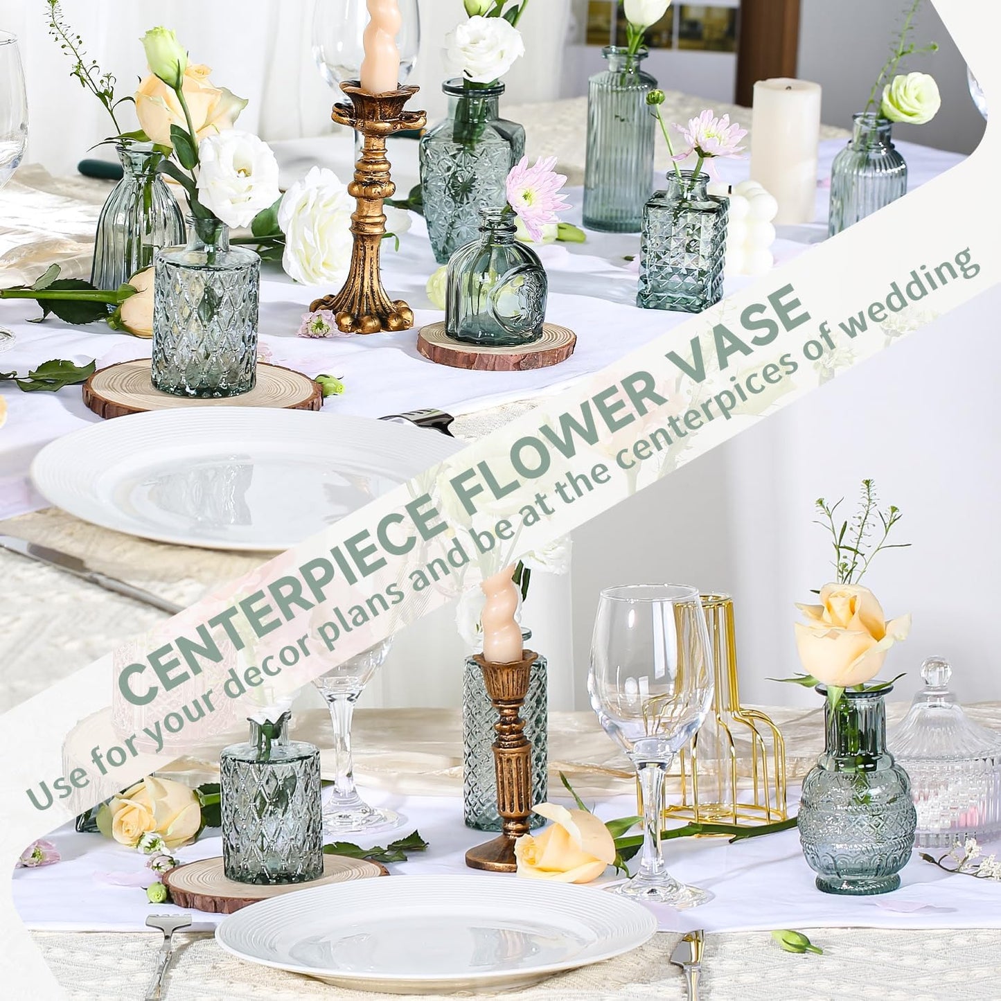 Mini Bud Vases As Wedding Centerpieces for Tables,Clear Bud Vases for Flowers,Small Flower Vases Suitable for Birthday Party,Anniversary,Wedding Reception,Baby Shower (Green, 24PCS)