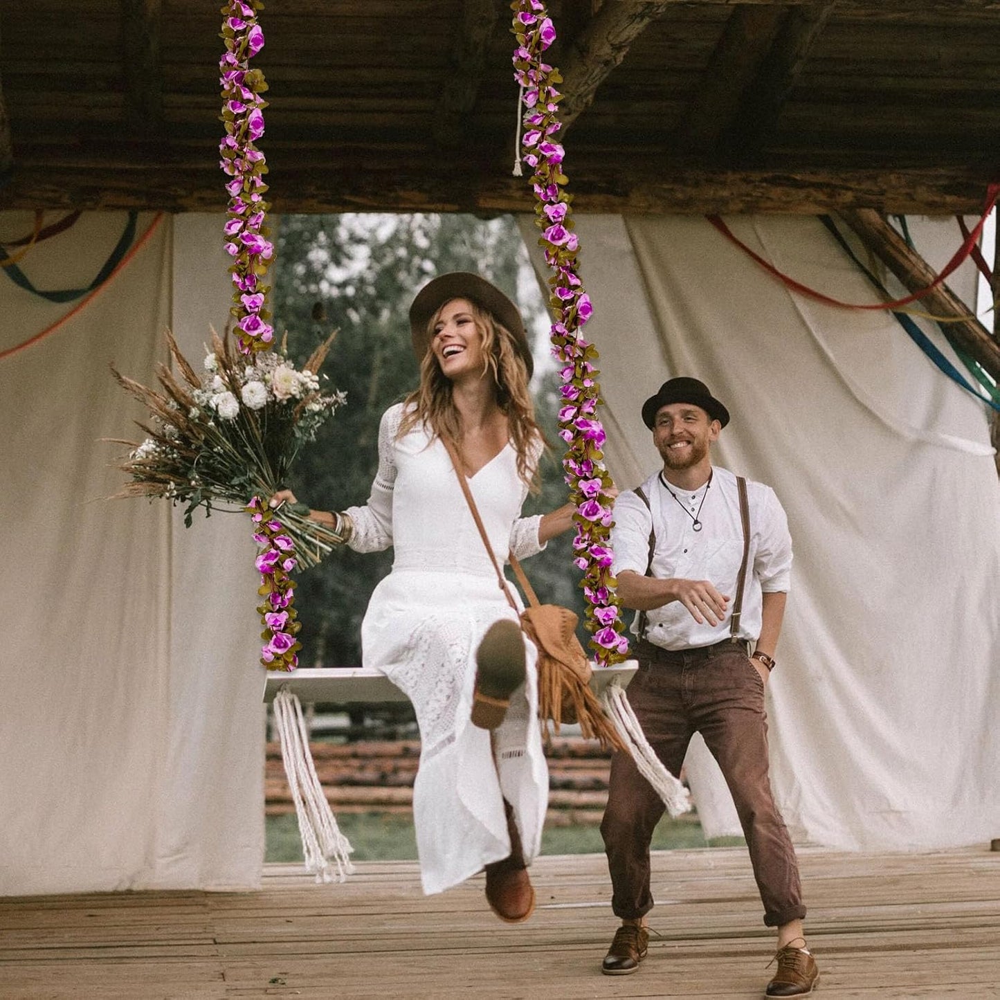 8Pcs 63Ft Light Purple Rose Garland, Fake Rose Hanging Flowers, Artificial Flower Vine, Hanging Floral Vine Garland for Wedding, Birthday Party, Wall Arch, Halloween, Christmas Garden Backdrop Decor