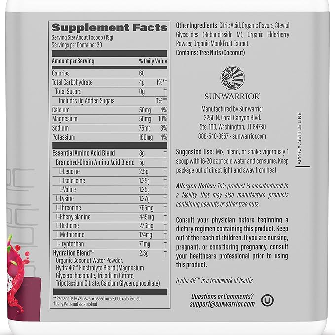 Sunwarrior Amino Acids Amino Energy Powder Essential Amino Acids EAA | Muscle Repair Hydration & Recovery | Promote Wellness Strength & Endurance | Dragon Fruit Flavor | 30 Servings | Active Aminos