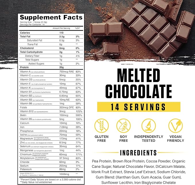 Ambrosia Planta - Premium Organic Plant-Based Protein | Vegan & Keto Friendly | Gourmet Flavors with No Bloating or Stomach Upset | No Added Sugar | 14 Servings | (Melted Chocolate)