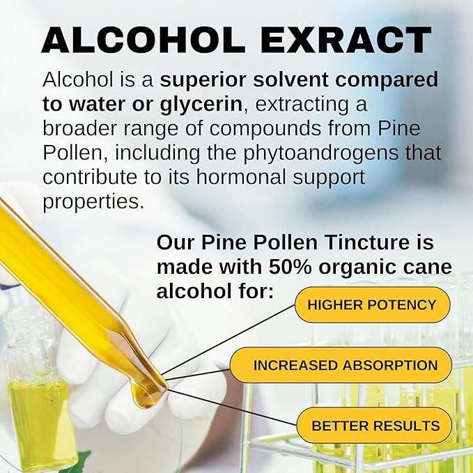Pine Pollen Tincture Pine Pollen Liquid Extract for Testosterone - Alcohol Tincture is Superior for Better Absorption, 3rd Party Lab Tested (2 Ounce)