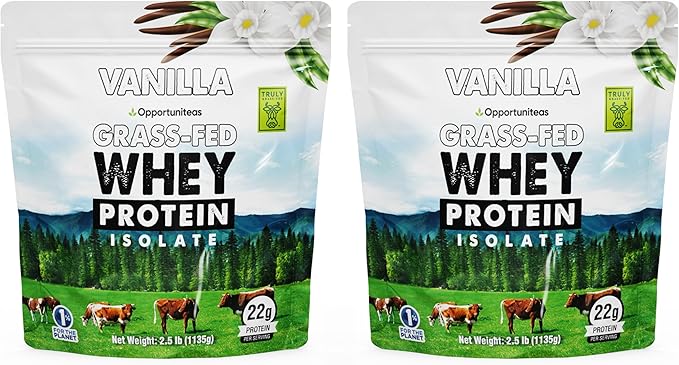 Opportuniteas Grass Fed Vanilla Whey Protein Isolate Powder - 22g Protein Powder Without Artificial Sweeteners, Hormone-Free Cows, Non GMO - 5lb