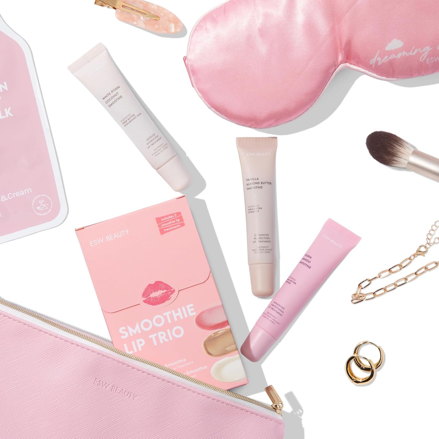 ESW Beauty Smoothie Lip Treatment Set – White Pitaya Coconut, Guava Mango & Vanilla Almond Butter – Hydrating & Smoothing Lip Gloss Set