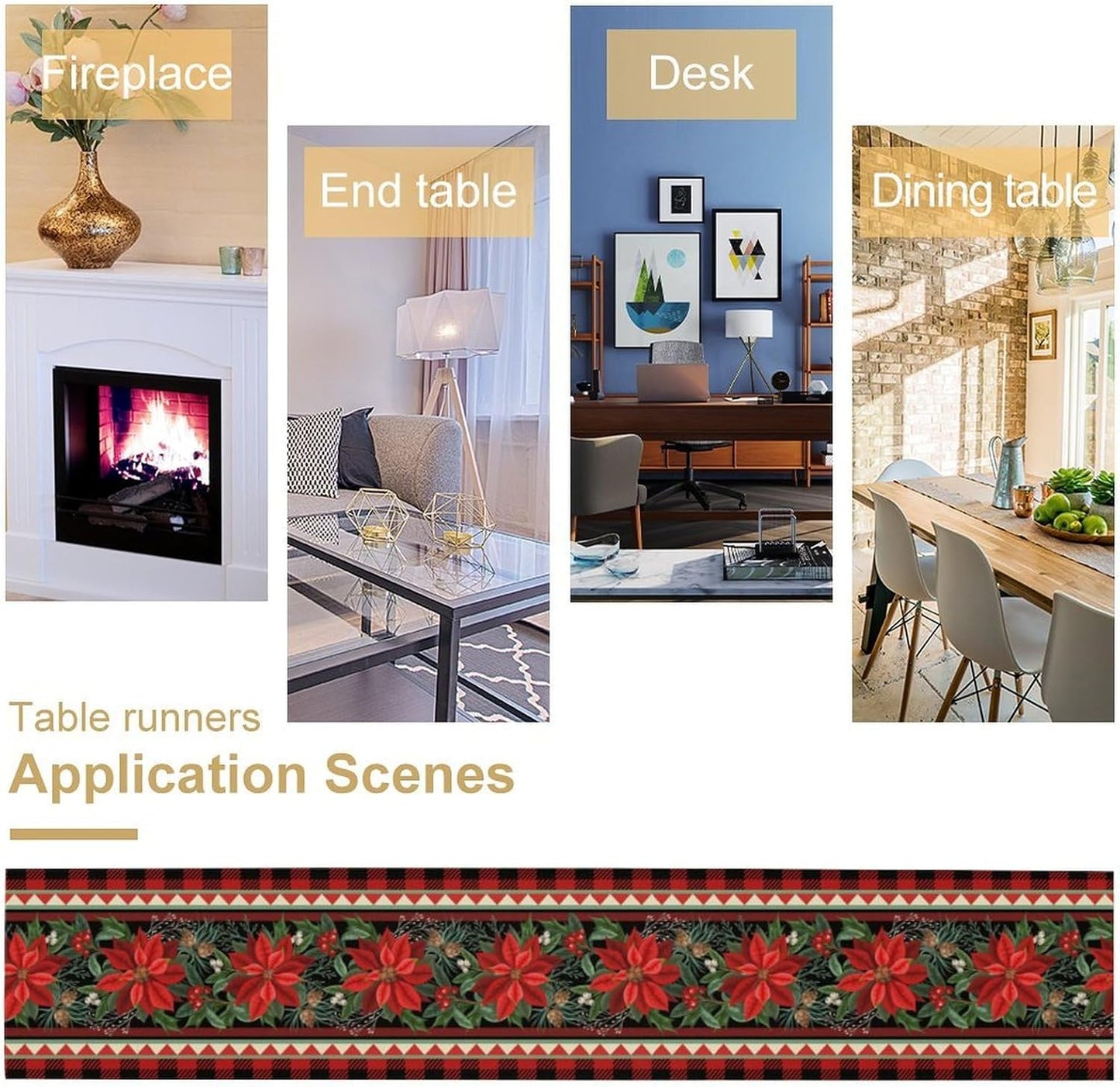 Christmas Table Runner,Seasonal Winter Xmas Holiday Plaid Table Cloth Kitchen Dining Table Decoration for Home Party Decor 13x70 Inch